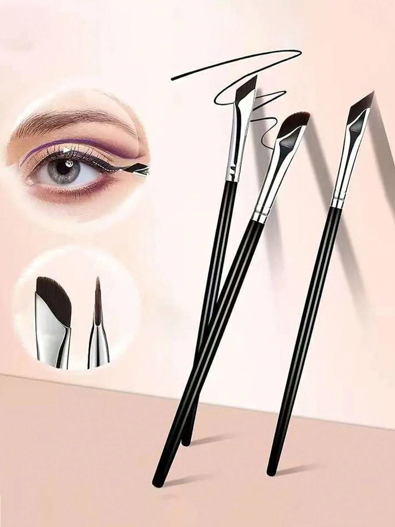 7pcs Precise Eye Makeup Brush Set, Including 1 Crescent Eyeliner Brush, 1 Angled Eyeliner Brush, And 1 Professional Eyebrow Brush. Long Handle Double-Sided Makeup Brushes, Suitable For Sensitive And D