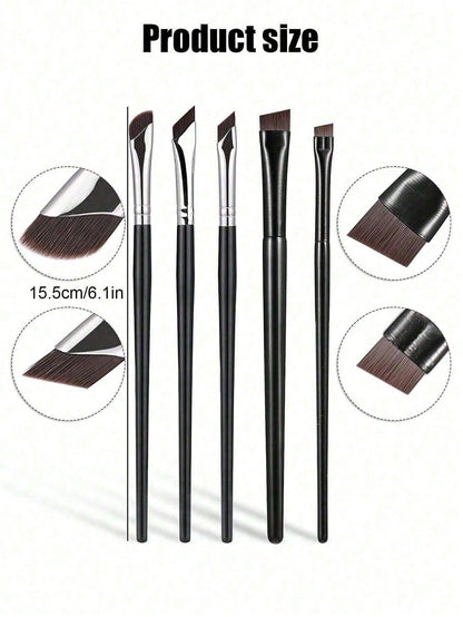 7pcs Precise Eye Makeup Brush Set, Including 1 Crescent Eyeliner Brush, 1 Angled Eyeliner Brush, And 1 Professional Eyebrow Brush. Long Handle Double-Sided Makeup Brushes, Suitable For Sensitive And D