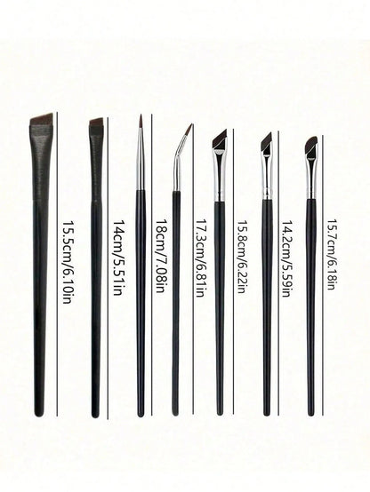 7pcs Precise Eye Makeup Brush Set, Including 1 Crescent Eyeliner Brush, 1 Angled Eyeliner Brush, And 1 Professional Eyebrow Brush. Long Handle Double-Sided Makeup Brushes, Suitable For Sensitive And D
