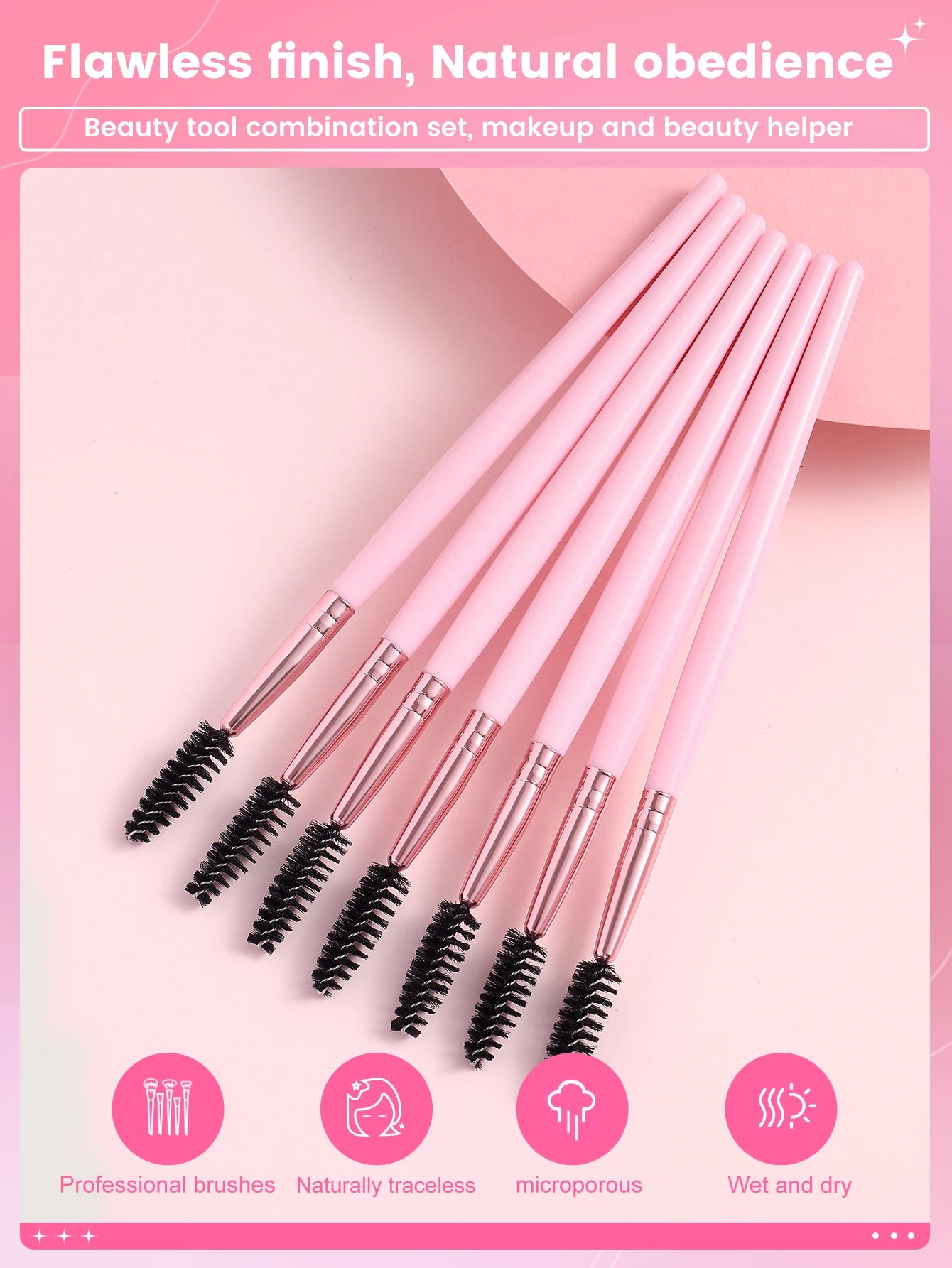 7pcs/Set Pink Eye Stick Mascara Brush, Suitable For Eyebrow And Eyelash Growth, Reusable, Can Be Used As Eyebrow Brush, Eyeshadow Brush, Etc.