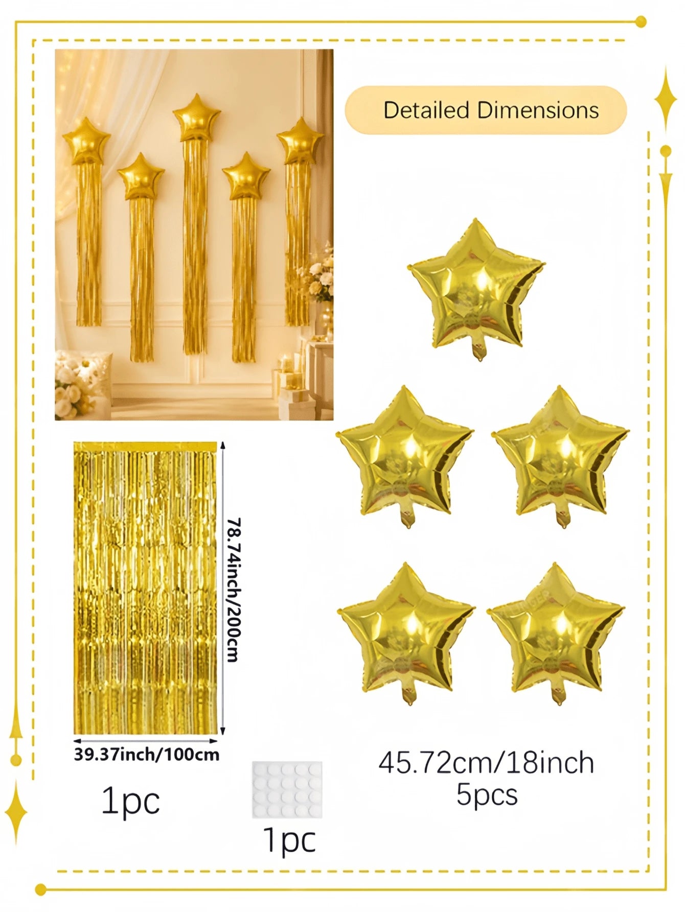 7Pcs Star Balloons And Tassel Garland Set With Adhesive Dots, Creative Birthday Balloon For Birthday Party, Wedding, Anniversary, Event Celebration