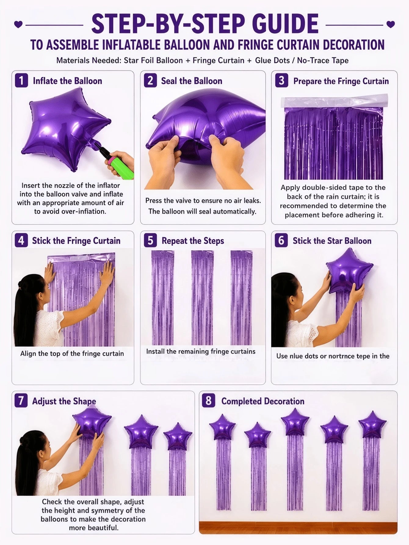7Pcs Star Balloons And Tassel Garland Set With Adhesive Dots, Creative Birthday Balloon For Birthday Party, Wedding, Anniversary, Event Celebration