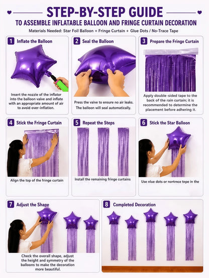 7Pcs Star Balloons And Tassel Garland Set With Adhesive Dots, Creative Birthday Balloon For Birthday Party, Wedding, Anniversary, Event Celebration