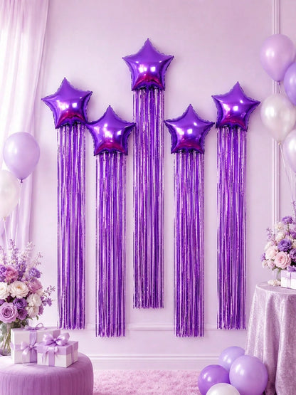 7Pcs Star Balloons And Tassel Garland Set With Adhesive Dots, Creative Birthday Balloon For Birthday Party, Wedding, Anniversary, Event Celebration