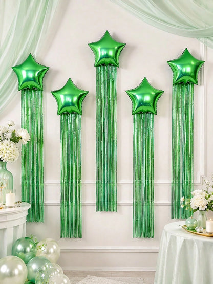 7Pcs Star Balloons And Tassel Garland Set With Adhesive Dots, Creative Birthday Balloon For Birthday Party, Wedding, Anniversary, Event Celebration