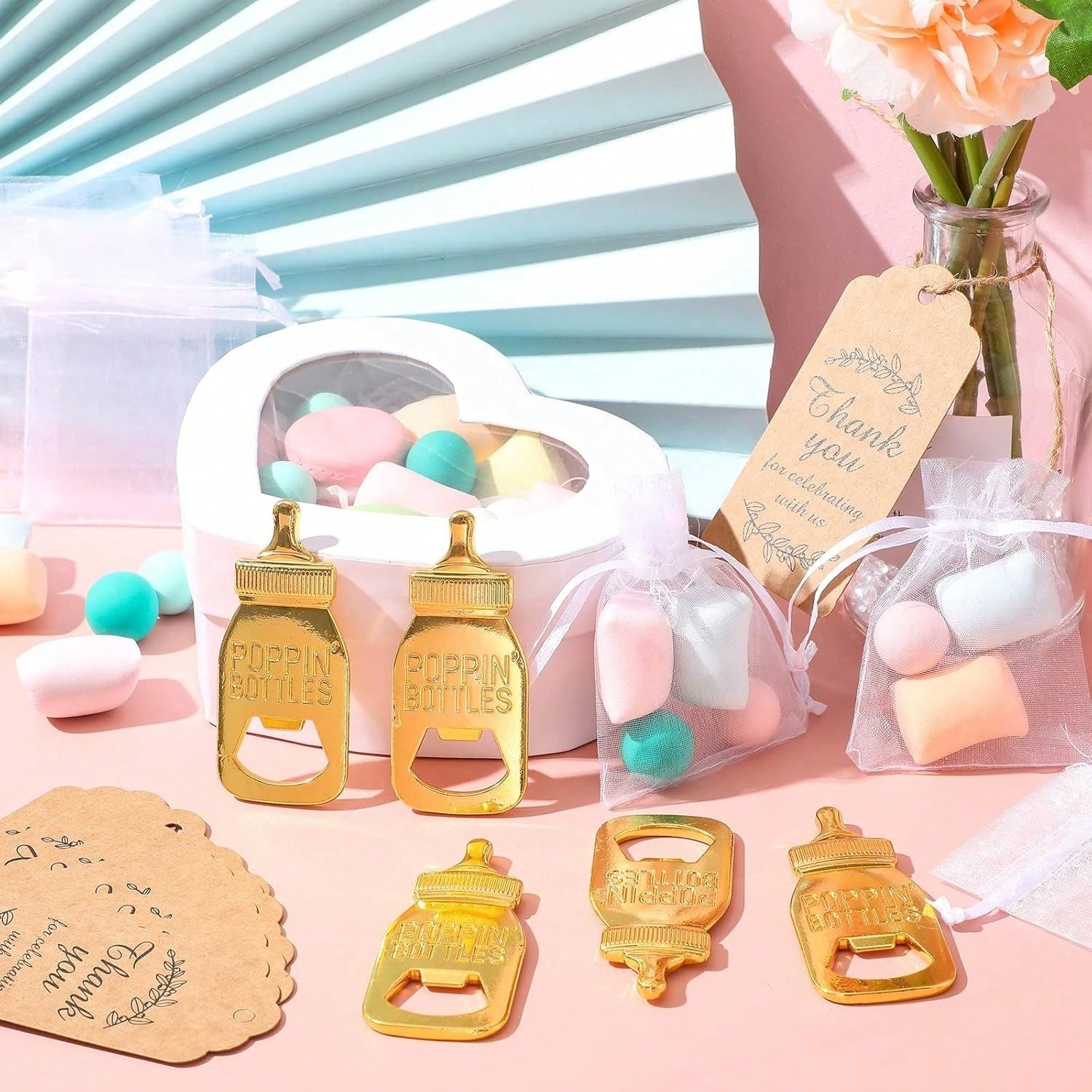 80pcs Baby Shower Party Favor Bottle Openers, Baby Shower Party Guest Favors, Unisex Baby Shower Party Favor Keychains