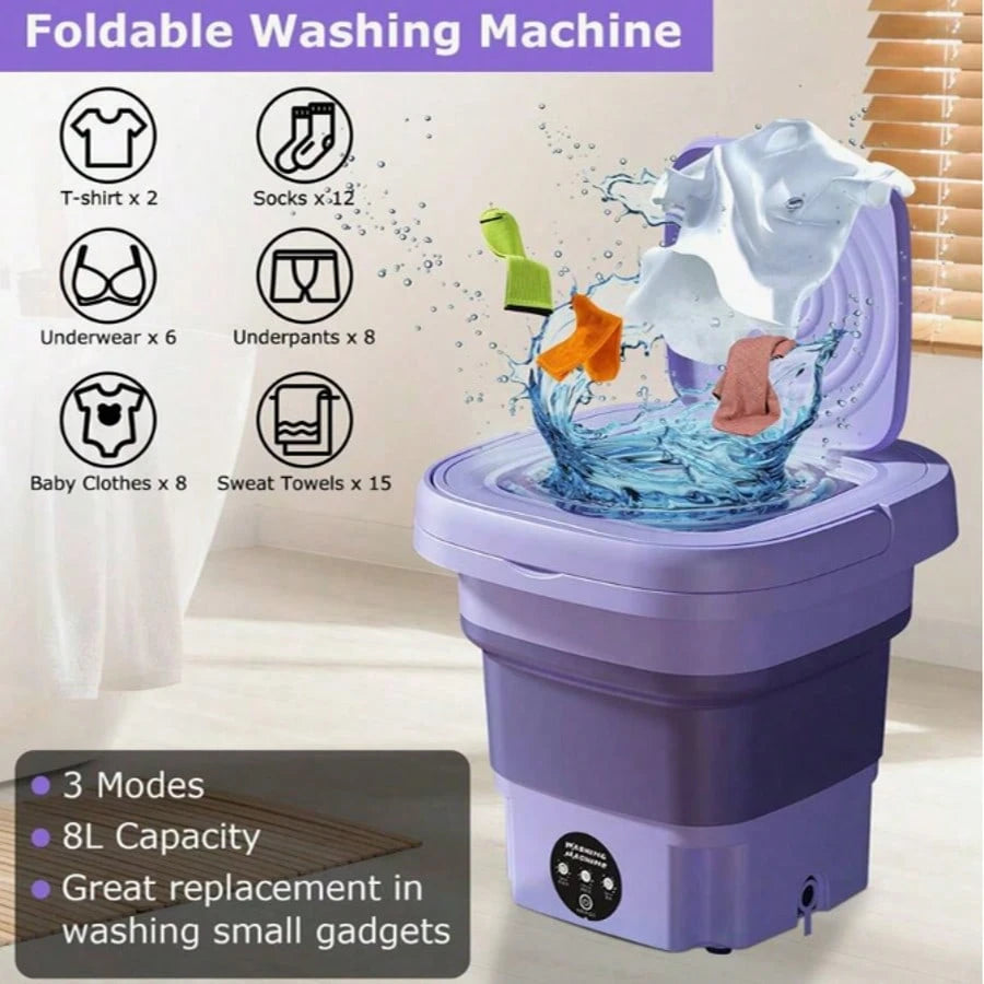 8L Portable Washing Machine, Foldable Washing Machine With Detachable Drainage Basket, Three Modes, Electric Washing Machine, Underwear, Socks, Towels, Baby Clothes, Mother's Day, Festival Gifts