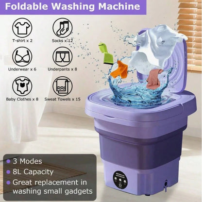 8L Portable Washing Machine, Foldable Washing Machine With Detachable Drainage Basket, Three Modes, Electric Washing Machine, Underwear, Socks, Towels, Baby Clothes, Mother's Day, Festival Gifts