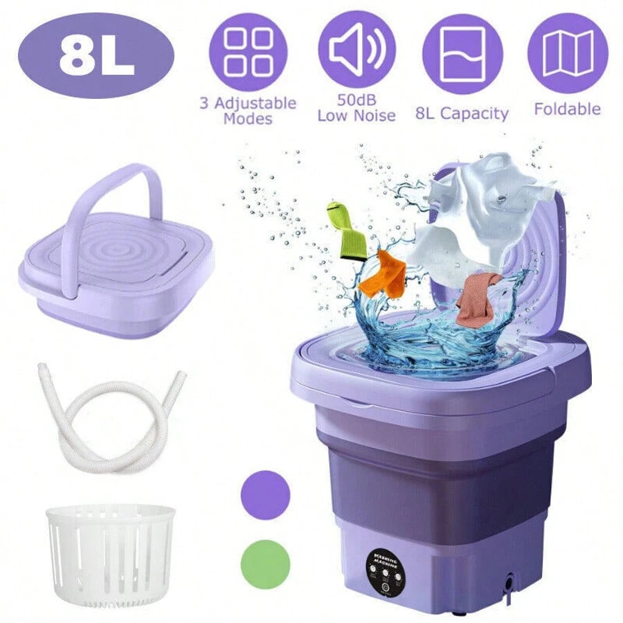 8L Portable Washing Machine, Foldable Washing Machine With Detachable Drainage Basket, Three Modes, Electric Washing Machine, Underwear, Socks, Towels, Baby Clothes, Mother's Day, Festival Gifts