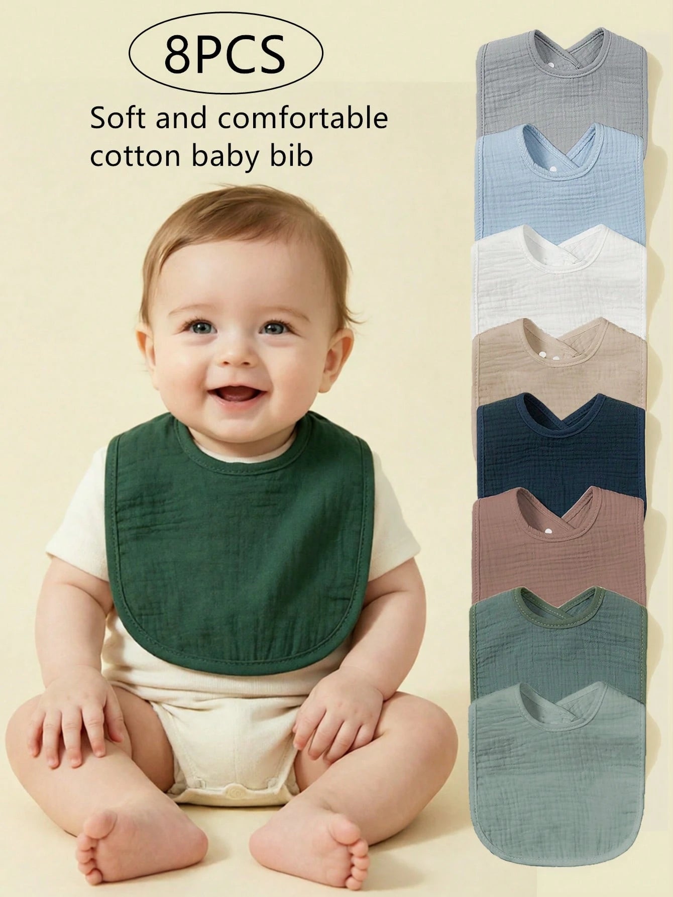 8pcs Baby Bibs, 100% Soft Cotton Muslin Material, Drool Bibs With Adjustable Snap Closure, Essential For Newborns, Boys And Girls