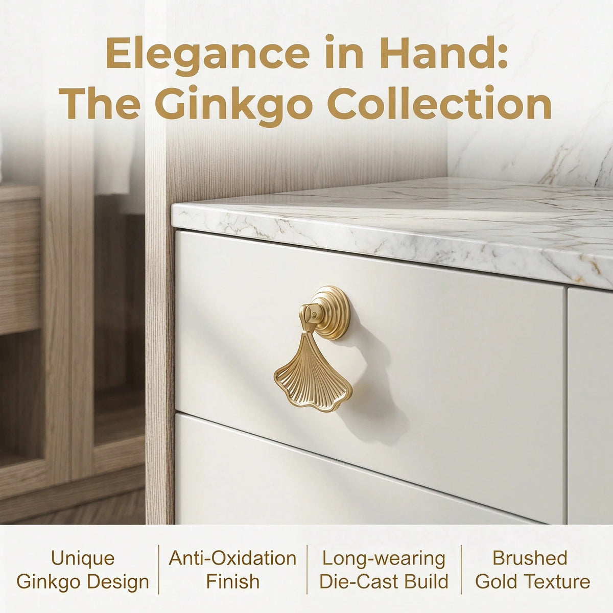 8PCS Luxury Ginkgo Leaf Pendant Cabinet Handles, French Retro Zinc Alloy Wardrobe Drawer Knobs, And Modern Chinese Style Fan-Shaped Furniture Door Handles; Suitable For Kitchens, Dressing Tables, And