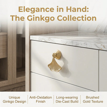 8PCS Luxury Ginkgo Leaf Pendant Cabinet Handles, French Retro Zinc Alloy Wardrobe Drawer Knobs, And Modern Chinese Style Fan-Shaped Furniture Door Handles; Suitable For Kitchens, Dressing Tables, And