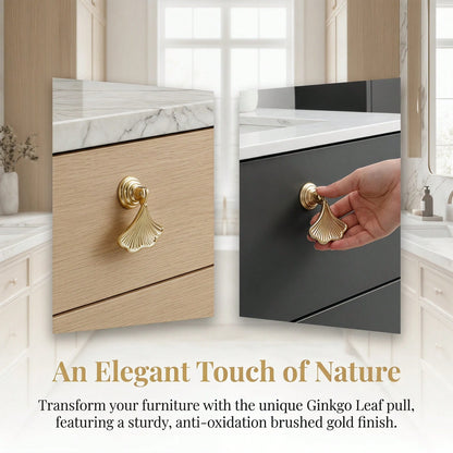 8PCS Luxury Ginkgo Leaf Pendant Cabinet Handles, French Retro Zinc Alloy Wardrobe Drawer Knobs, And Modern Chinese Style Fan-Shaped Furniture Door Handles; Suitable For Kitchens, Dressing Tables, And