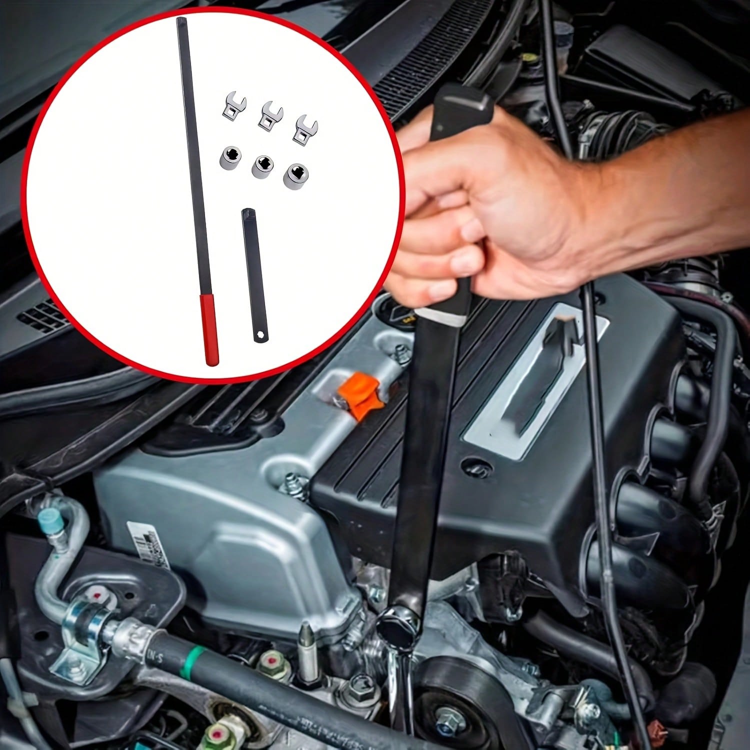 8pcs Professional Automotive Serpentine Belt Tool Set Extension Rod| Inertial Pulley Disassembly Kit, Engine Tension Maintenance Equipment For Automotive Mechanics, Workshop Repair, Car Servicing, Ga