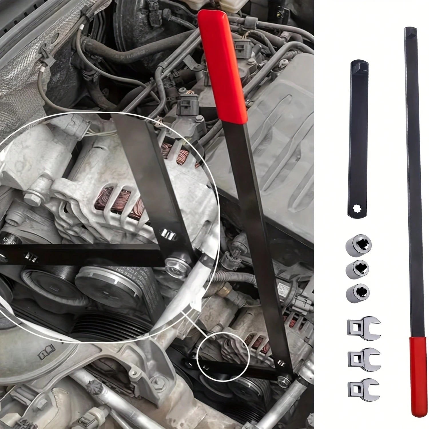 8pcs Professional Automotive Serpentine Belt Tool Set Extension Rod| Inertial Pulley Disassembly Kit, Engine Tension Maintenance Equipment For Automotive Mechanics, Workshop Repair, Car Servicing, Ga