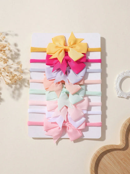 8pcs Solid Color Six-Looped Bowknot Hairbands For Kids Love Valentine