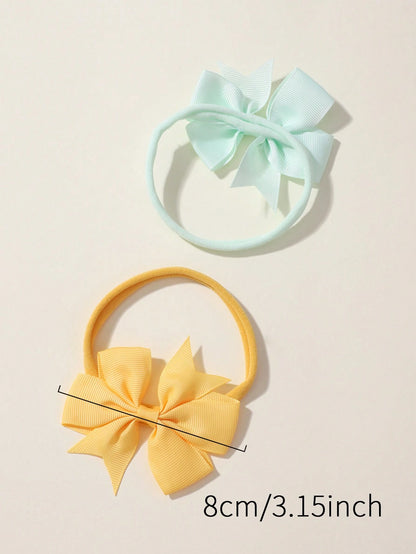 8pcs Solid Color Six-Looped Bowknot Hairbands For Kids Love Valentine