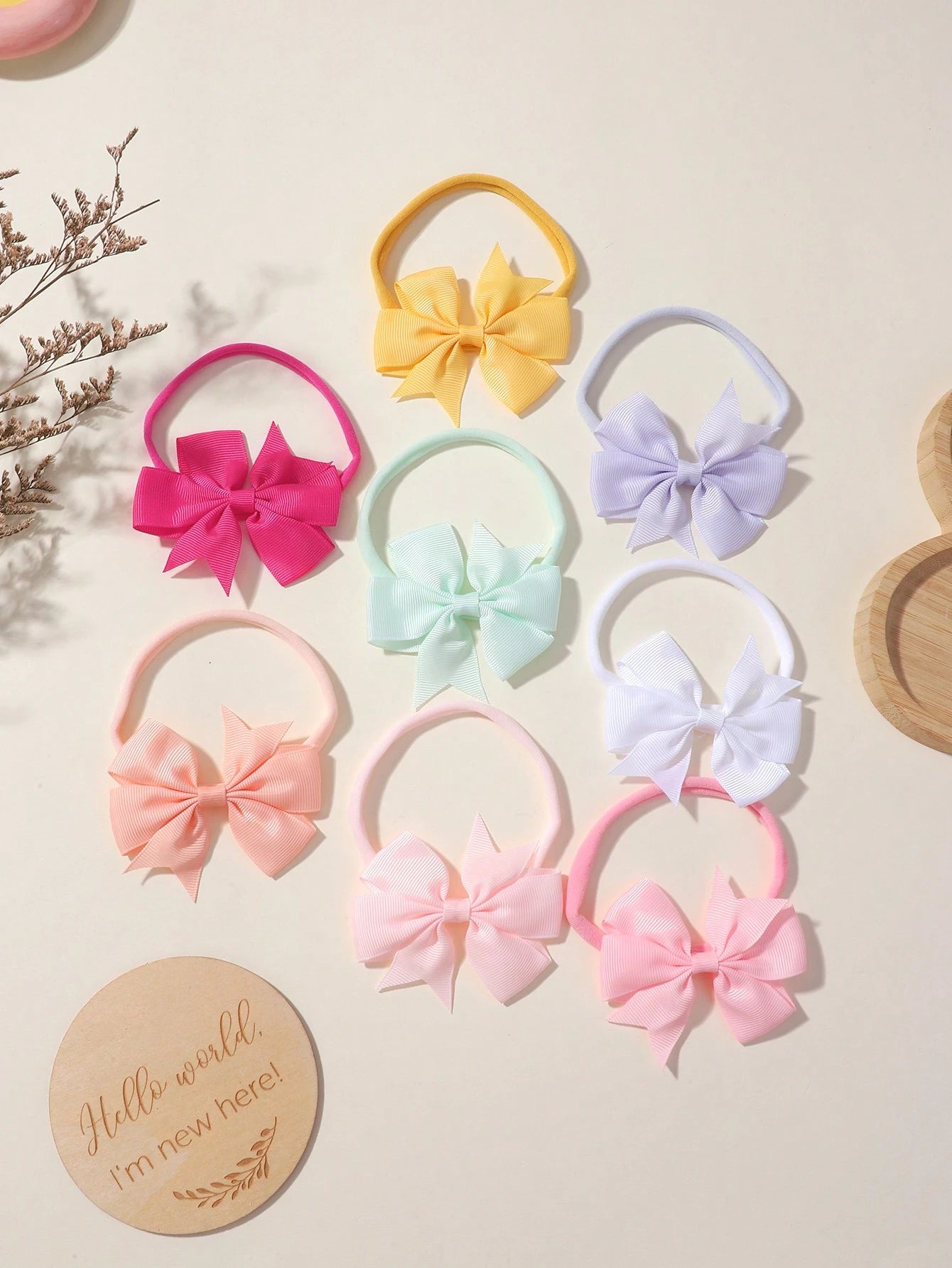 8pcs Solid Color Six-Looped Bowknot Hairbands For Kids Love Valentine