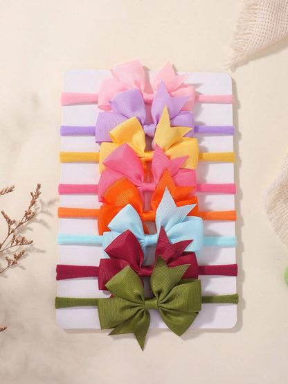 8pcs Solid Color Six-Looped Bowknot Hairbands For Kids Love Valentine