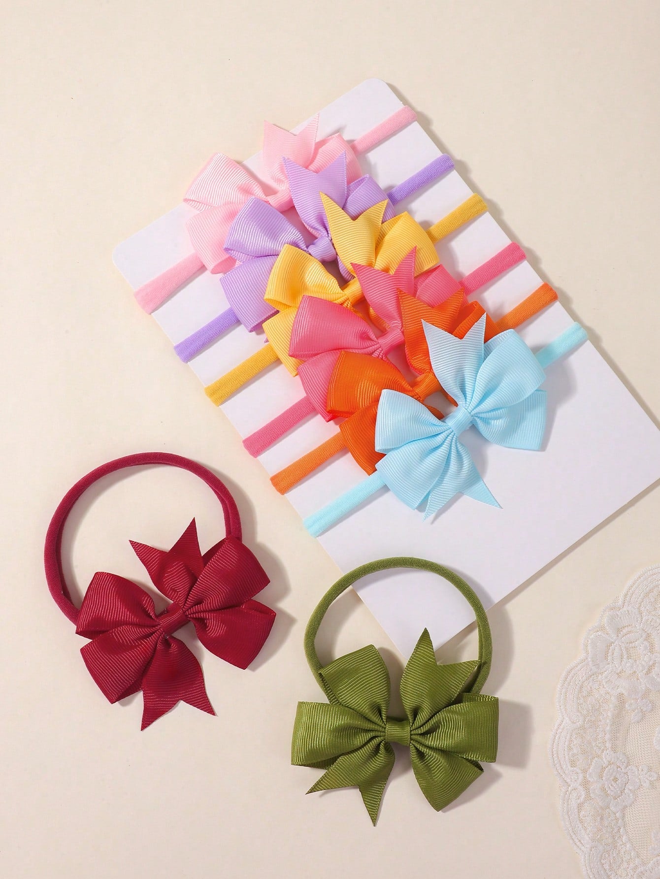 8pcs Solid Color Six-Looped Bowknot Hairbands For Kids Love Valentine