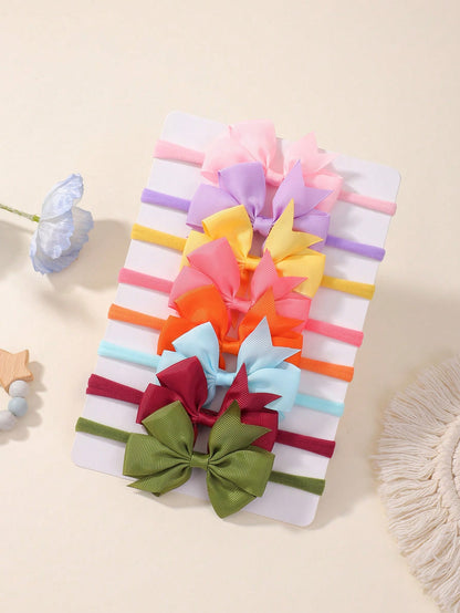 8pcs Solid Color Six-Looped Bowknot Hairbands For Kids Love Valentine