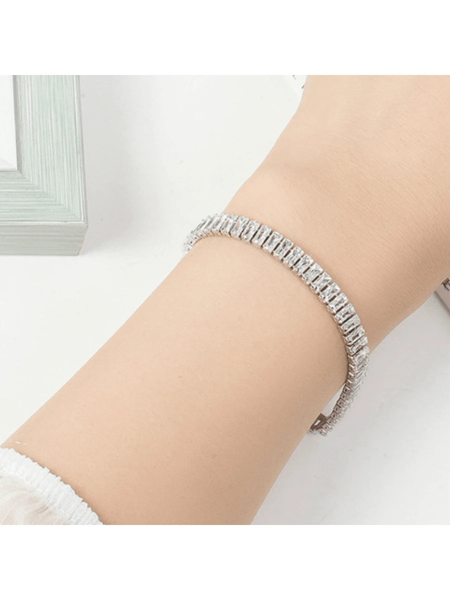 925 Sterling Silver Zirconia Bracelet, Unisex, Minimalist Personalized Handmade, Girlfriend Birthday Gift, Daily Wear