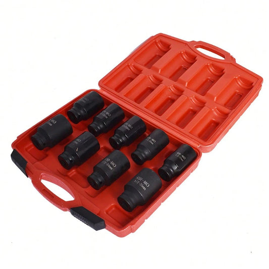 9pcs 29-38mm Deep Impact Socket Set 1/2 Drive Metric Axle Hub Nut Socket Fit For Removing And Mounting Axle Nuts
