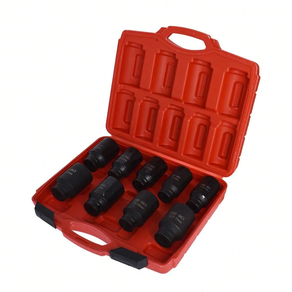 9pcs 29-38mm Deep Impact Socket Set 1/2 Drive Metric Axle Hub Nut Socket Fit For Removing And Mounting Axle Nuts