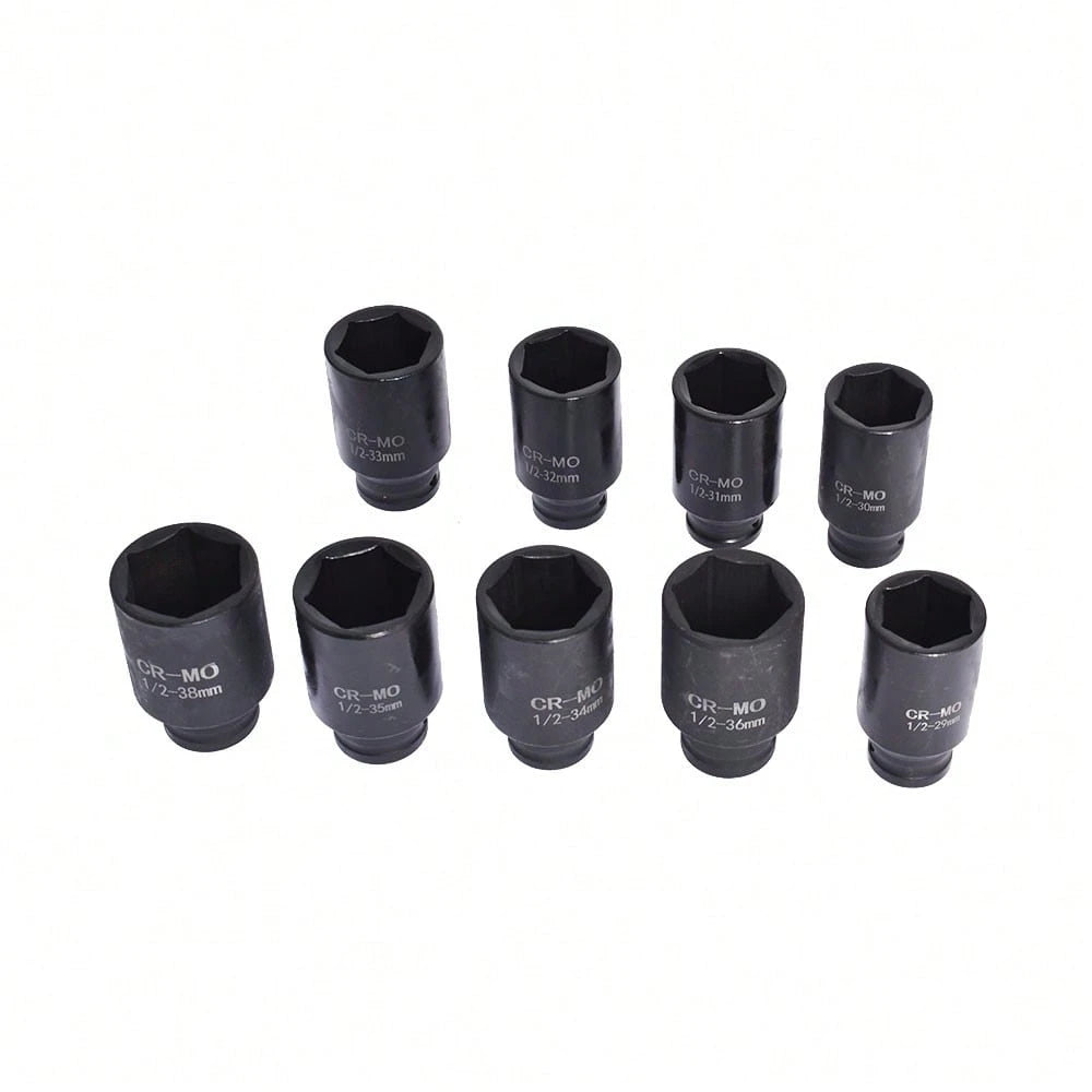 9pcs 29-38mm Deep Impact Socket Set 1/2 Drive Metric Axle Hub Nut Socket Fit For Removing And Mounting Axle Nuts