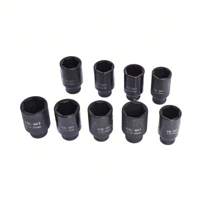 9pcs 29-38mm Deep Impact Socket Set 1/2 Drive Metric Axle Hub Nut Socket Fit For Removing And Mounting Axle Nuts