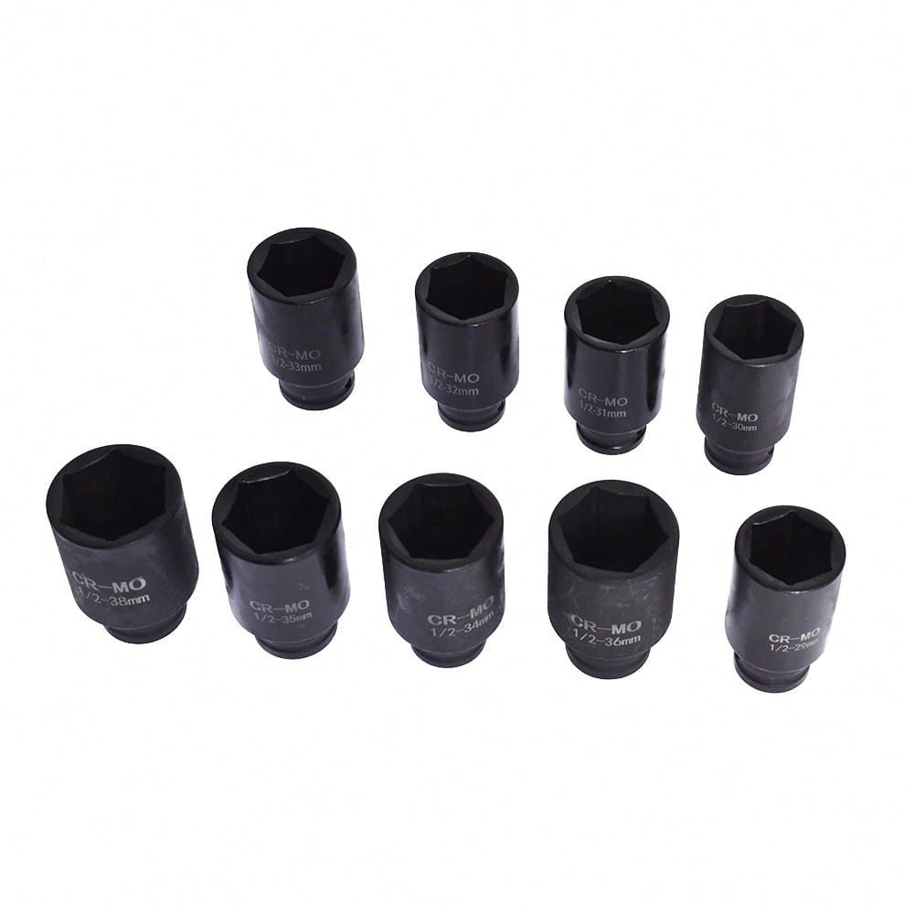 9pcs 29-38mm Deep Impact Socket Set 1/2 Drive Metric Axle Hub Nut Socket Fit For Removing And Mounting Axle Nuts