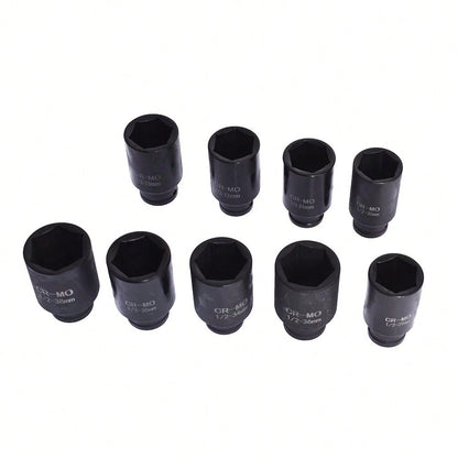 9pcs 29-38mm Deep Impact Socket Set 1/2 Drive Metric Axle Hub Nut Socket Fit For Removing And Mounting Axle Nuts