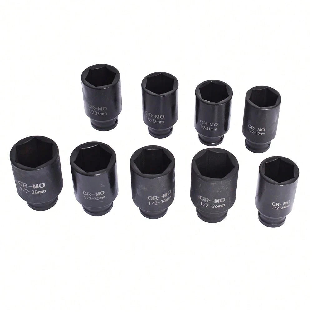 9pcs 29-38mm Deep Impact Socket Set 1/2 Drive Metric Axle Hub Nut Socket Fit For Removing And Mounting Axle Nuts