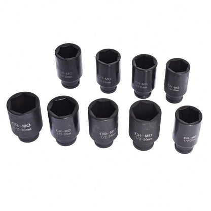 9pcs 29-38mm Deep Impact Socket Set 1/2 Drive Metric Axle Hub Nut Socket Fit For Removing And Mounting Axle Nuts