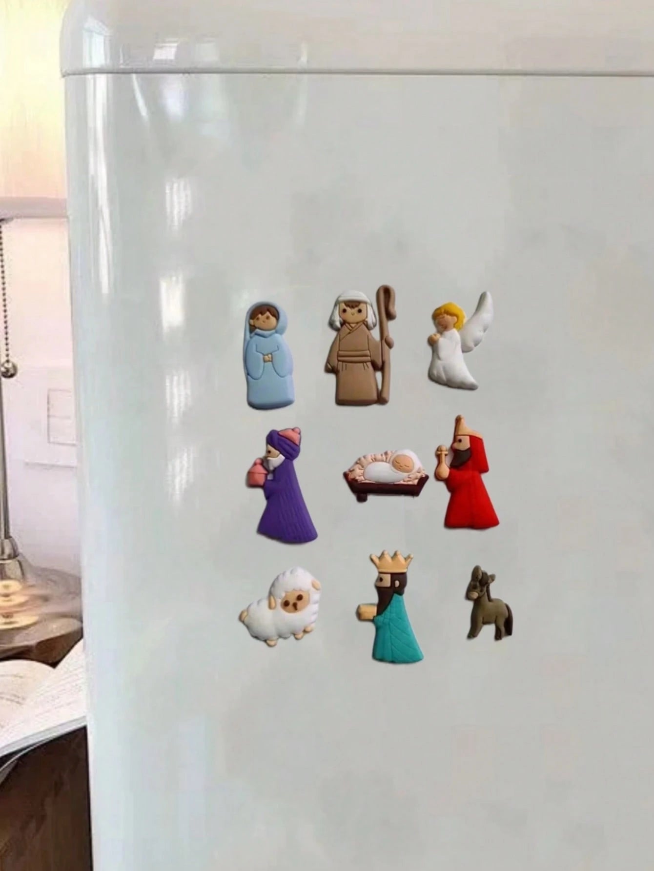 9pcs King Angel Refrigerator Magnetic Sticker Happy Christmas Statue Magnetic Set: For Kitchen Office Whiteboard Locker And Dishwasher, Kitchen Decoration, Home Decoration, Christmas Gift For Friends,