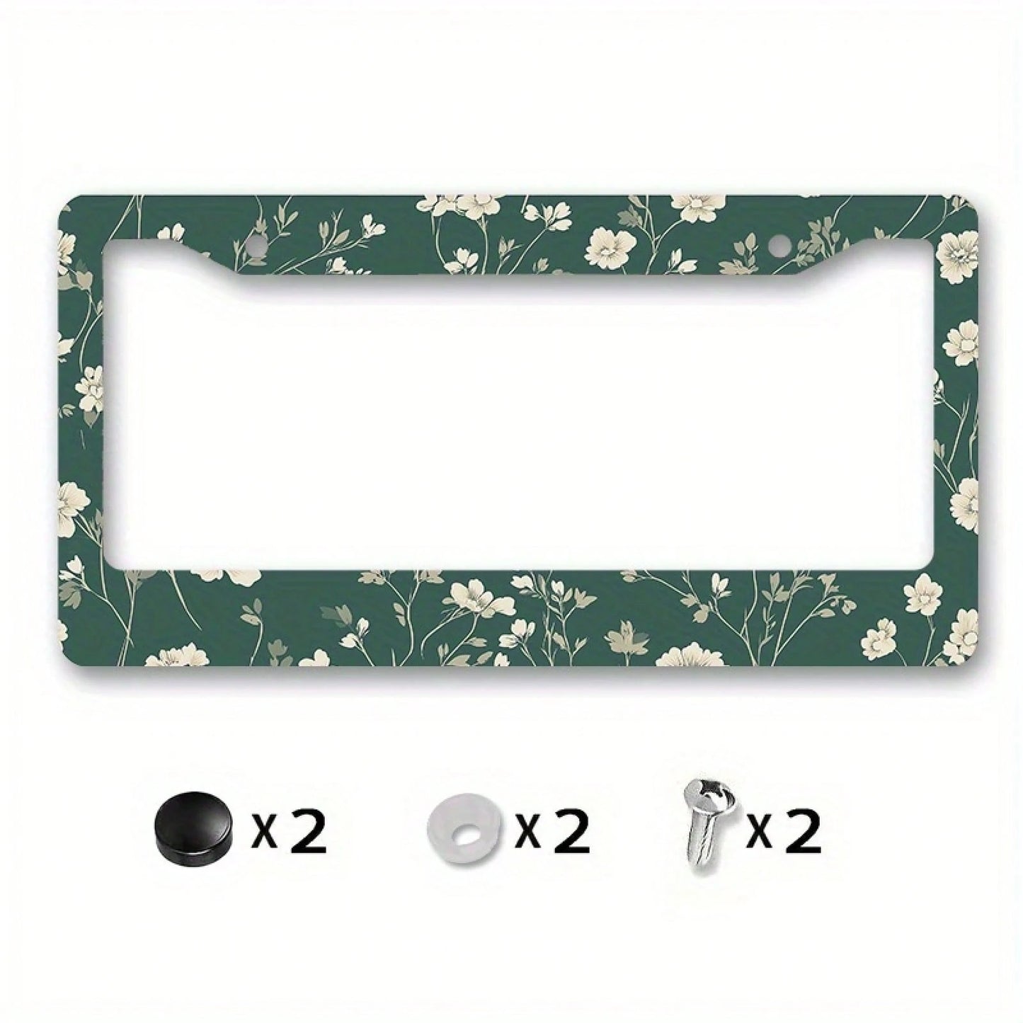 A Metal Frame Sign Featuring A Floral Design, With White Flowers And Green Leaves On A Dark Green Background, Is Very Suitable For New Year Decorations,Car Must Haves,Car Decor,Car Cover,Car Acessesor