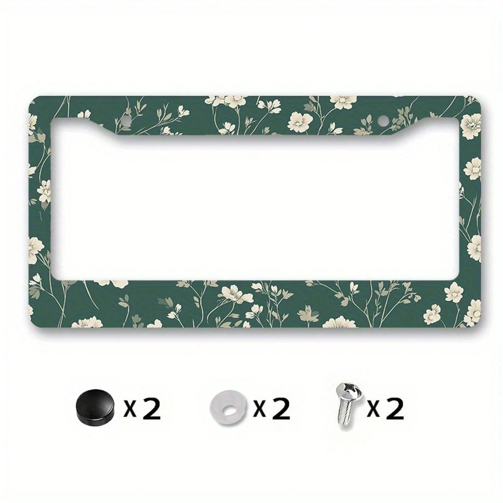 A Metal Frame Sign Featuring A Floral Design, With White Flowers And Green Leaves On A Dark Green Background, Is Very Suitable For New Year Decorations,Car Must Haves,Car Decor,Car Cover,Car Acessesor