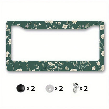 A Metal Frame Sign Featuring A Floral Design, With White Flowers And Green Leaves On A Dark Green Background, Is Very Suitable For New Year Decorations,Car Must Haves,Car Decor,Car Cover,Car Acessesor