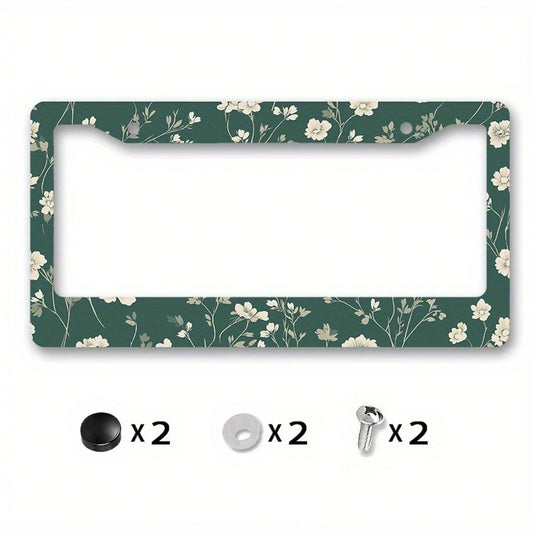 A Metal Frame Sign Featuring A Floral Design, With White Flowers And Green Leaves On A Dark Green Background, Is Very Suitable For New Year Decorations,Car Must Haves,Car Decor,Car Cover,Car Acessesor