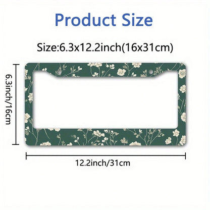 A Metal Frame Sign Featuring A Floral Design, With White Flowers And Green Leaves On A Dark Green Background, Is Very Suitable For New Year Decorations,Car Must Haves,Car Decor,Car Cover,Car Acessesor