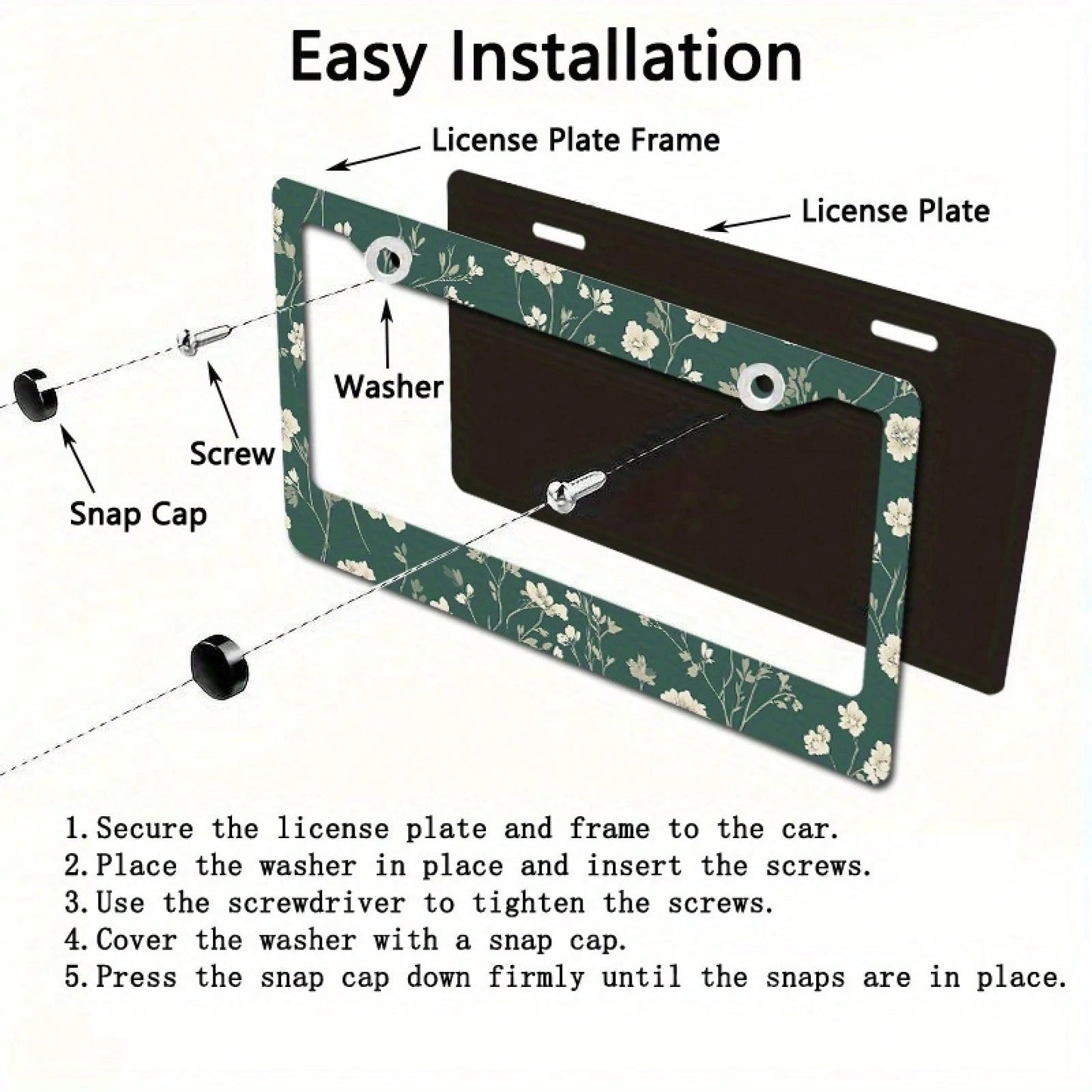 A Metal Frame Sign Featuring A Floral Design, With White Flowers And Green Leaves On A Dark Green Background, Is Very Suitable For New Year Decorations,Car Must Haves,Car Decor,Car Cover,Car Acessesor