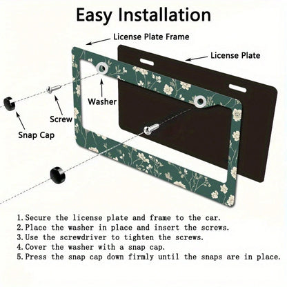 A Metal Frame Sign Featuring A Floral Design, With White Flowers And Green Leaves On A Dark Green Background, Is Very Suitable For New Year Decorations,Car Must Haves,Car Decor,Car Cover,Car Acessesor