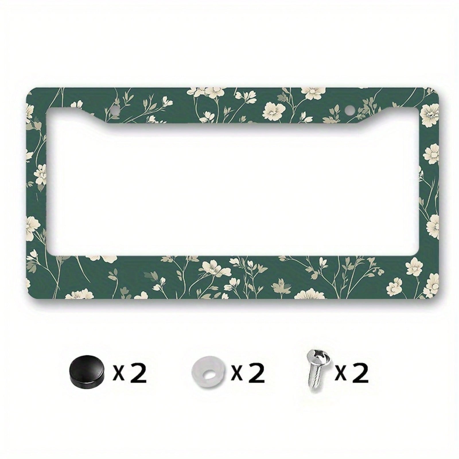 A Metal Frame Sign Featuring A Floral Design, With White Flowers And Green Leaves On A Dark Green Background, Is Very Suitable For New Year Decorations,Car Must Haves,Car Decor,Car Cover,Car Acessesor