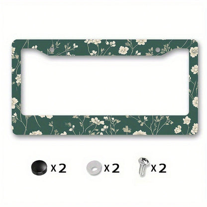 A Metal Frame Sign Featuring A Floral Design, With White Flowers And Green Leaves On A Dark Green Background, Is Very Suitable For New Year Decorations,Car Must Haves,Car Decor,Car Cover,Car Acessesor