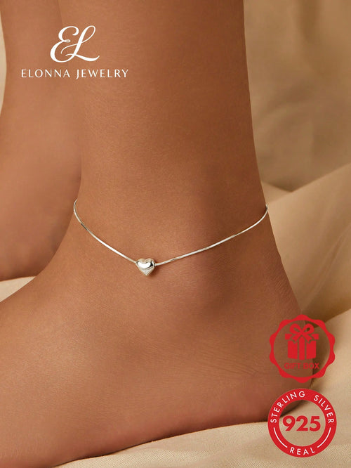 A Minimalist 3D Heart-Shaped Anklet Made Of 925 Sterling Silver, Perfect For Women To Wear Daily Or On Summer Vacations