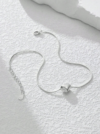A Minimalist 3D Heart-Shaped Anklet Made Of 925 Sterling Silver, Perfect For Women To Wear Daily Or On Summer Vacations