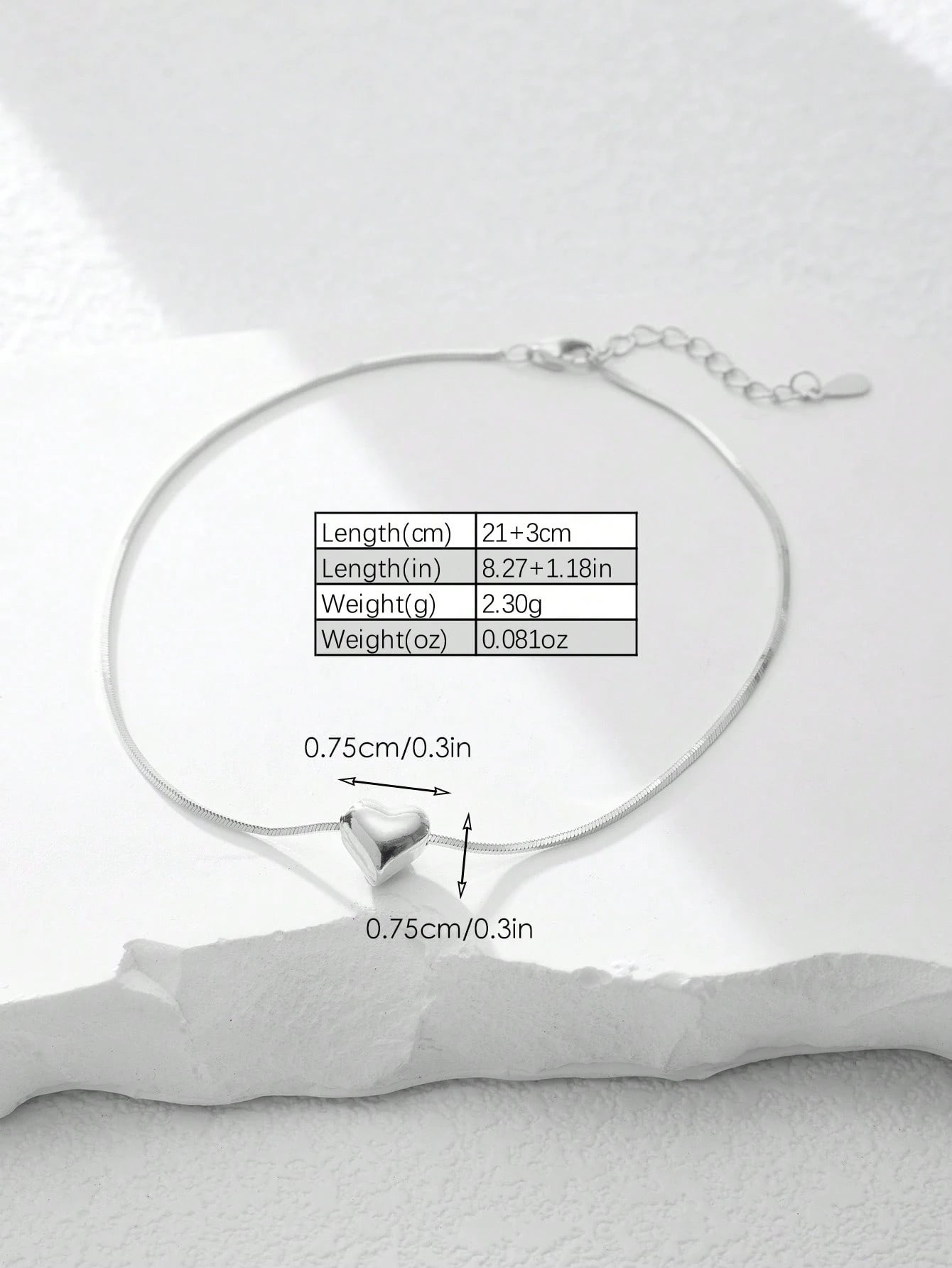 A Minimalist 3D Heart-Shaped Anklet Made Of 925 Sterling Silver, Perfect For Women To Wear Daily Or On Summer Vacations
