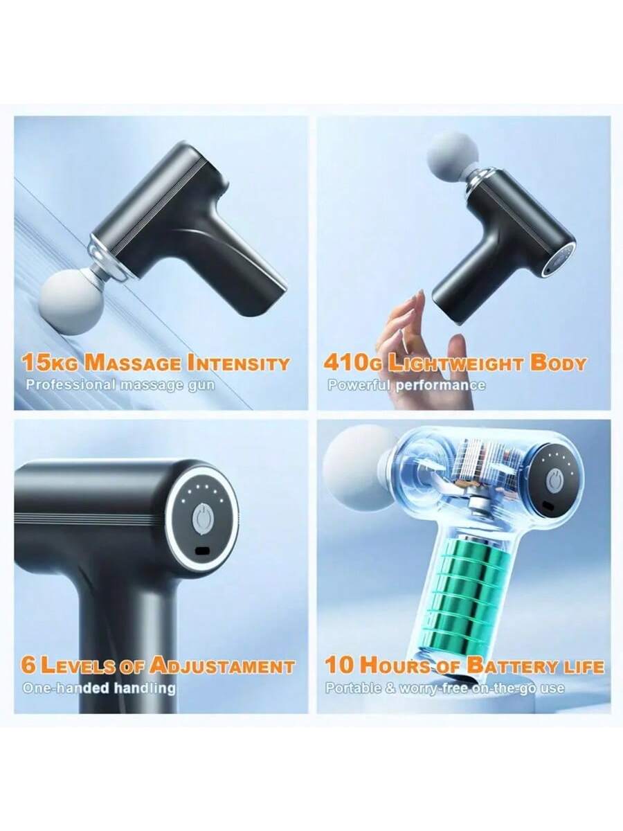 A Portable Electric Fascia Massage Gun, 4 Replaceable Massage Heads, 6-Speed Mode Adjustment, Deep Tissue Impact Muscles, Relieve Muscle Tension, For Body, Back And Neck Massage