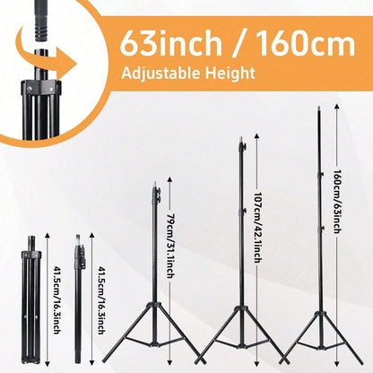 A Set Of 10-Inch LED Ring Light Set/Multi-Function Fill Light, With 63-Inch Adjustable Triangle Bracket And A Universal Phone Clip, USB Power Supply, LED Ring Light 3 Colors Can Be Switched, Flexible