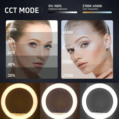 A Set Of 10-Inch LED Ring Light Set/Multi-Function Fill Light, With 63-Inch Adjustable Triangle Bracket And A Universal Phone Clip, USB Power Supply, LED Ring Light 3 Colors Can Be Switched, Flexible